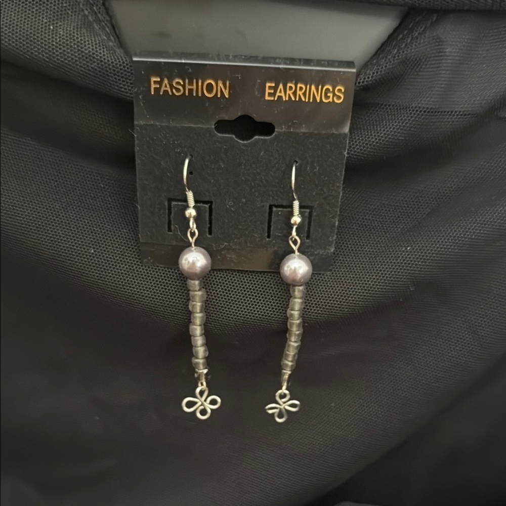 Elegant Gray Beaded Dangle Earrings